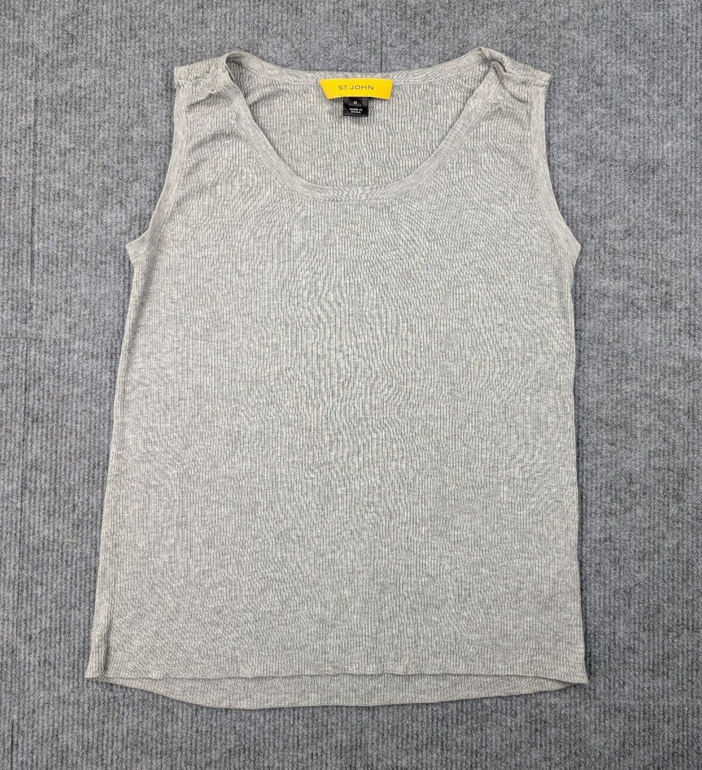 St John Tank Womens Medium Gray Rib Knit Capsule Wardrobe Closet Staple Minimal